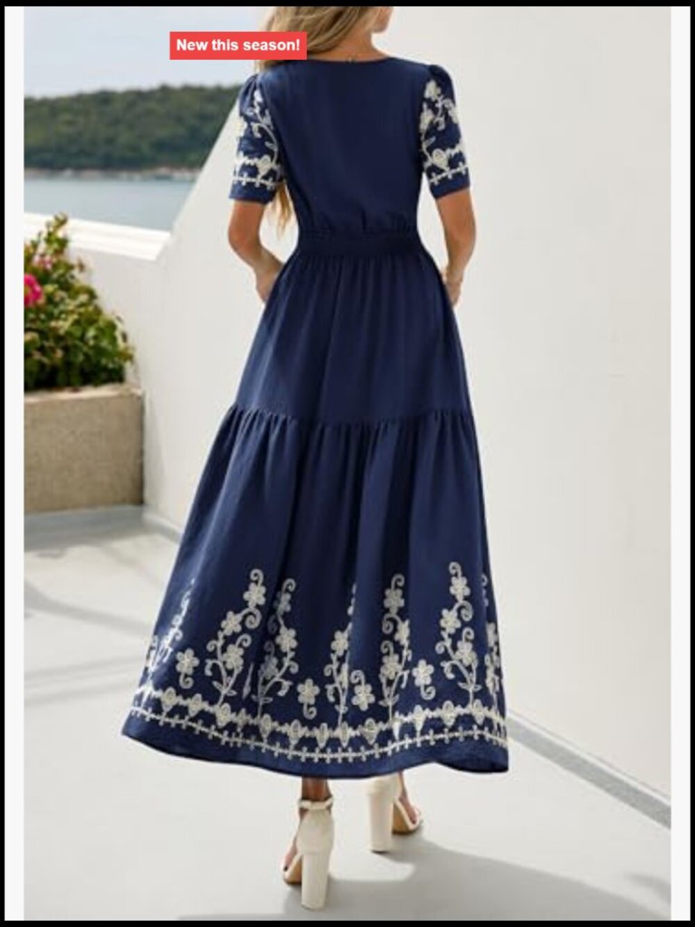 Boho Floral Short Sleeve V Neck Maxi Dress Wedding Guest - Picture 4 of 7